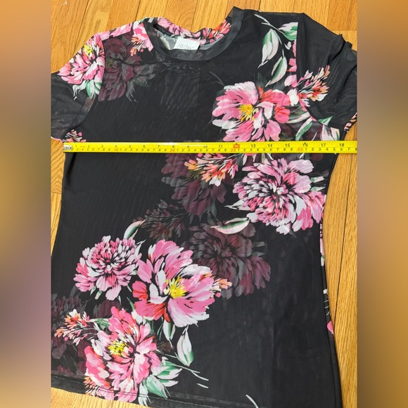 Johnny Was Black Sheer Floral Mesh Top with Pink Flowers - Picture 10 of 12